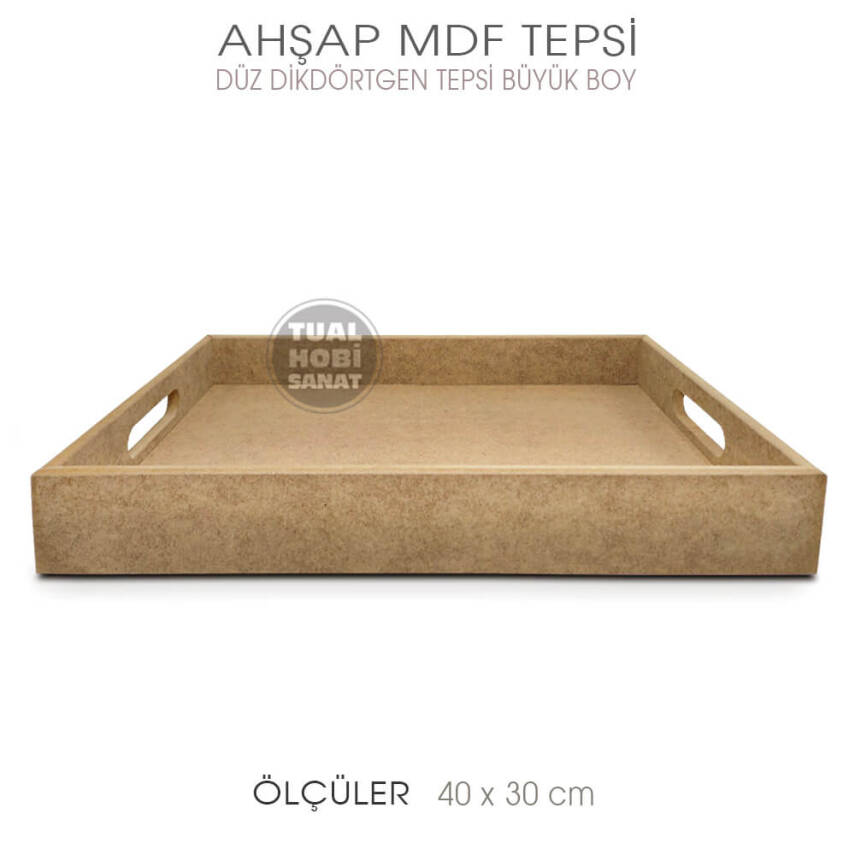 Ahşap Düz Dikdörtgen Tepsi Büyük Boy (40x30cm) - 2