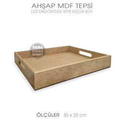 Ahşap Düz Dikdörtgen Tepsi Küçük Boy (30x20cm) - Tual Hobi Sanat