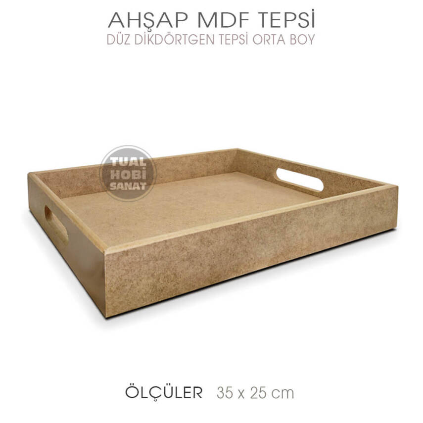 Ahşap Düz Dikdörtgen Tepsi Orta Boy (35x25cm) - 1