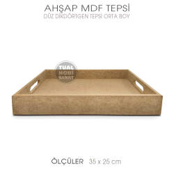 Ahşap Düz Dikdörtgen Tepsi Orta Boy (35x25cm) - Tual Hobi Sanat (1)