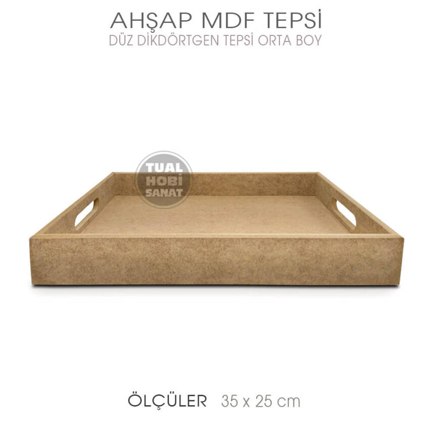 Ahşap Düz Dikdörtgen Tepsi Orta Boy (35x25cm) - 2