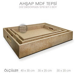 Ahşap Düz Dikdörtgen Tepsi Seti (3 Parça) Ham - Tual Hobi Sanat
