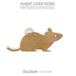 Ahşap Fare Figürlü Lazer Kesim Süs (12x5 cm) - Tual Hobi Sanat