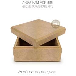 Ahşap Geçme Kapaklı Kare Kutu (13X13cm) Ham Mdf - Tual Hobi Craft İst