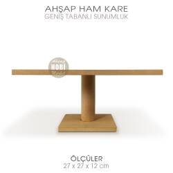 Ahşap Geniş Tabanlı Kare Servis Standı (27x27x12 cm) - Tual Hobi Craft İst
