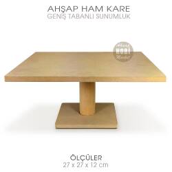 Ahşap Geniş Tabanlı Kare Servis Standı (27x27x12 cm) - 3