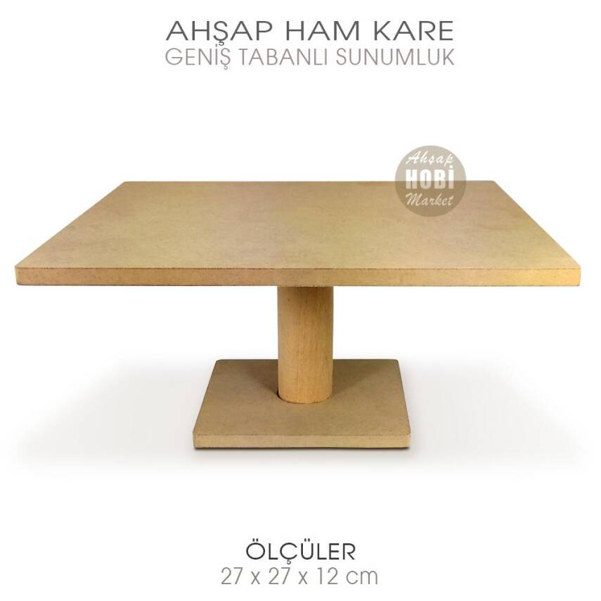 Ahşap Geniş Tabanlı Kare Servis Standı (27x27x12 cm) - 3