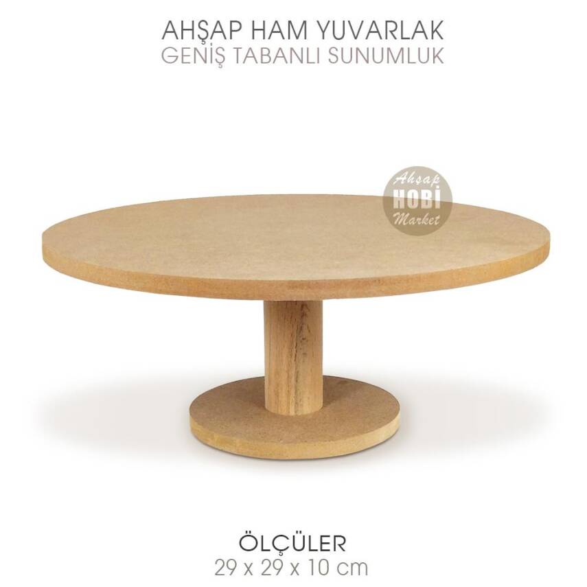 Ahşap Geniş Tabanlı Yuvarlak Servis Standı (29x29x10 cm) - 1
