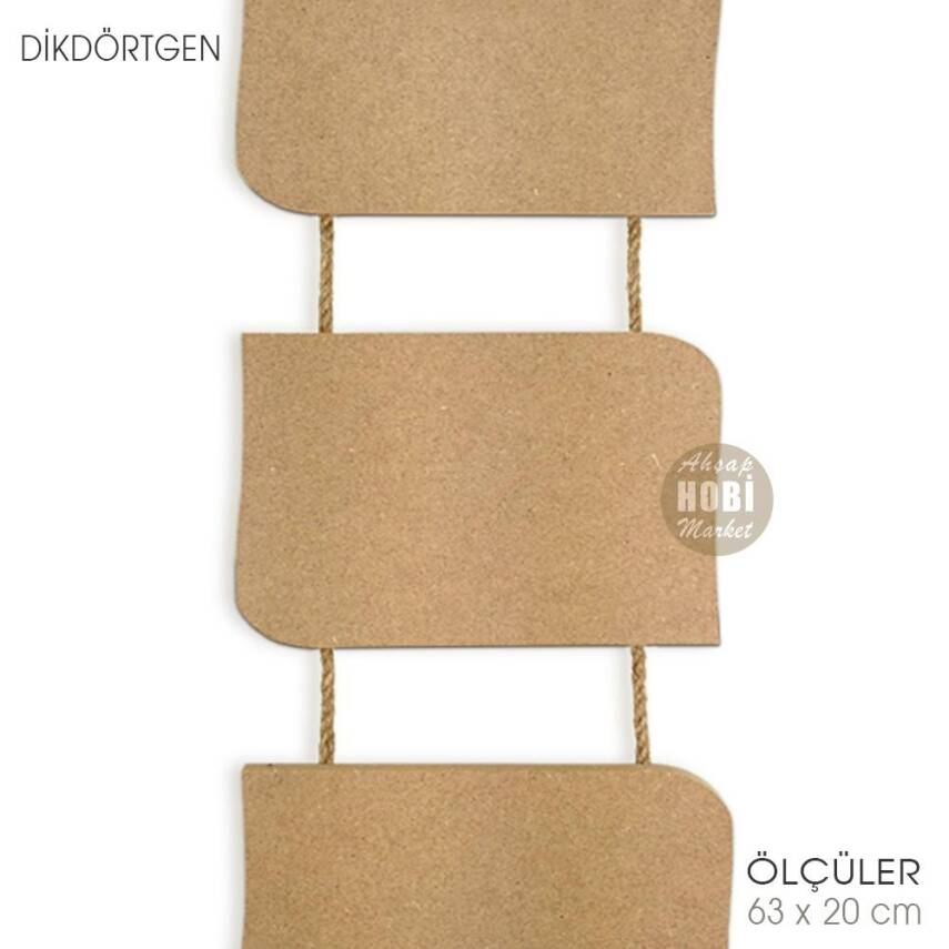 Ahşap Halat İpli 3'lü Duvar Dikdörtgen Pano (63x20 cm) - 3