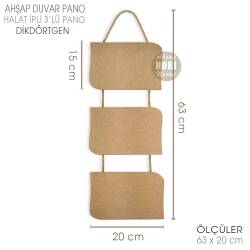 Ahşap Halat İpli 3'lü Duvar Dikdörtgen Pano (63x20 cm) - Tual Hobi Craft İst (1)