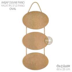 Ahşap Halat İpli 3'lü Oval Duvar Pano (63x23 cm) - Tual Hobi Craft İst