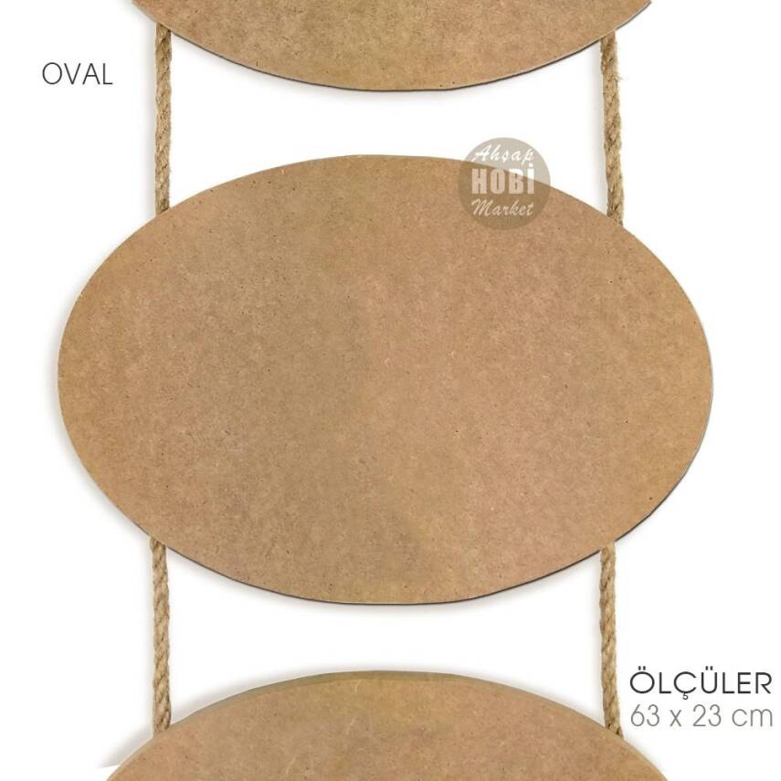 Ahşap Halat İpli 3'lü Oval Duvar Pano (63x23 cm) - 3