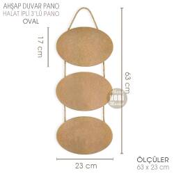 Ahşap Halat İpli 3'lü Oval Duvar Pano (63x23 cm) - Tual Hobi Craft İst (1)