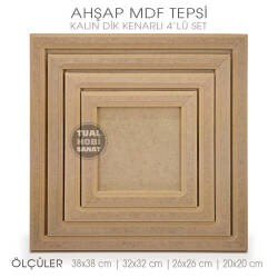 Ahşap Kalın Dik Kenarlı Tepsi Seti (4 Parça) Ham - Tual Hobi Sanat (1)