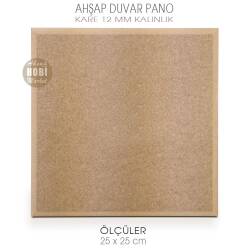 Ahşap Kalın Kare Düz Duvar Pano (25x25cm) Ham Mdf - Tual Hobi Craft İst