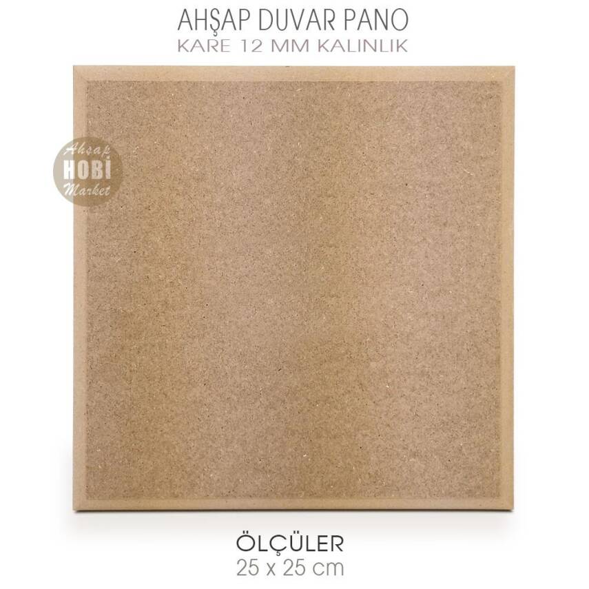 Ahşap Kalın Kare Düz Duvar Pano (25x25cm) Ham Mdf - 1