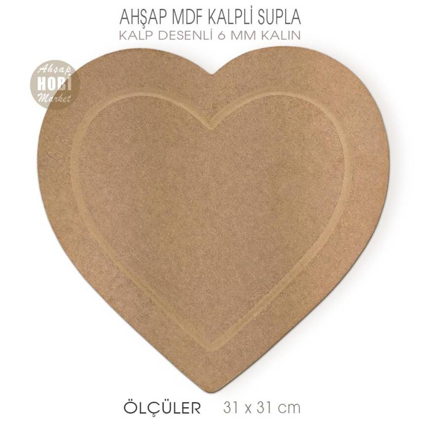 Ahşap Kalpli Supla Servis Pano (32x32 cm) AYD - 1