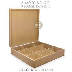 Ahşap Kare Bölmeli Saat ve Mücevher Kutusu (30x30cm) - Tual Hobi Sanat