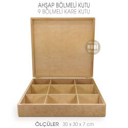 Ahşap Kare Bölmeli Saat ve Mücevher Kutusu (30x30cm) - Tual Hobi Sanat (1)