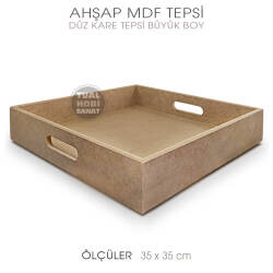 Ahşap Kare Tepsi Büyük Boy (35x35cm) - Tual Hobi Sanat