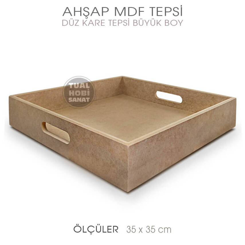 Ahşap Kare Tepsi Büyük Boy (35x35cm) - 1