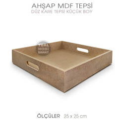 Ahşap Kare Tepsi Küçük Boy (25x25cm) Ham - Tual Hobi Sanat