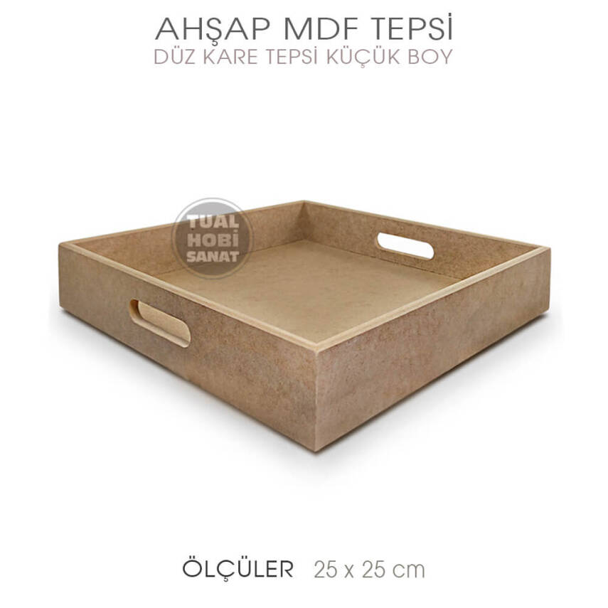 Ahşap Kare Tepsi Küçük Boy (25x25cm) Ham - 1