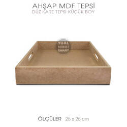 Ahşap Kare Tepsi Küçük Boy (25x25cm) Ham - Tual Hobi Sanat (1)