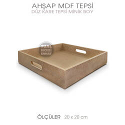 Ahşap Kare Tepsi Minik Boy (20x20cm) Ham - Tual Hobi Sanat