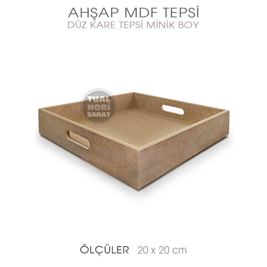 Ahşap Kare Tepsi Minik Boy (20x20cm) Ham - 1