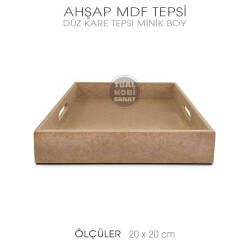 Ahşap Kare Tepsi Minik Boy (20x20cm) Ham - Tual Hobi Sanat (1)