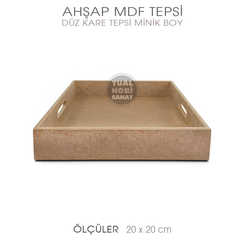 Ahşap Kare Tepsi Minik Boy (20x20cm) Ham - 2