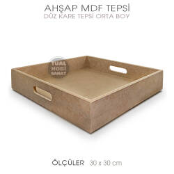 Ahşap Kare Tepsi Orta Boy (30x30 cm) Ham - Tual Hobi Sanat