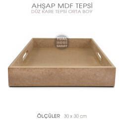 Ahşap Kare Tepsi Orta Boy (30x30 cm) Ham - Tual Hobi Sanat (1)