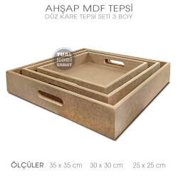 Ahşap Kare Tepsi Seti (3 Parça) Ham - Tual Hobi Sanat