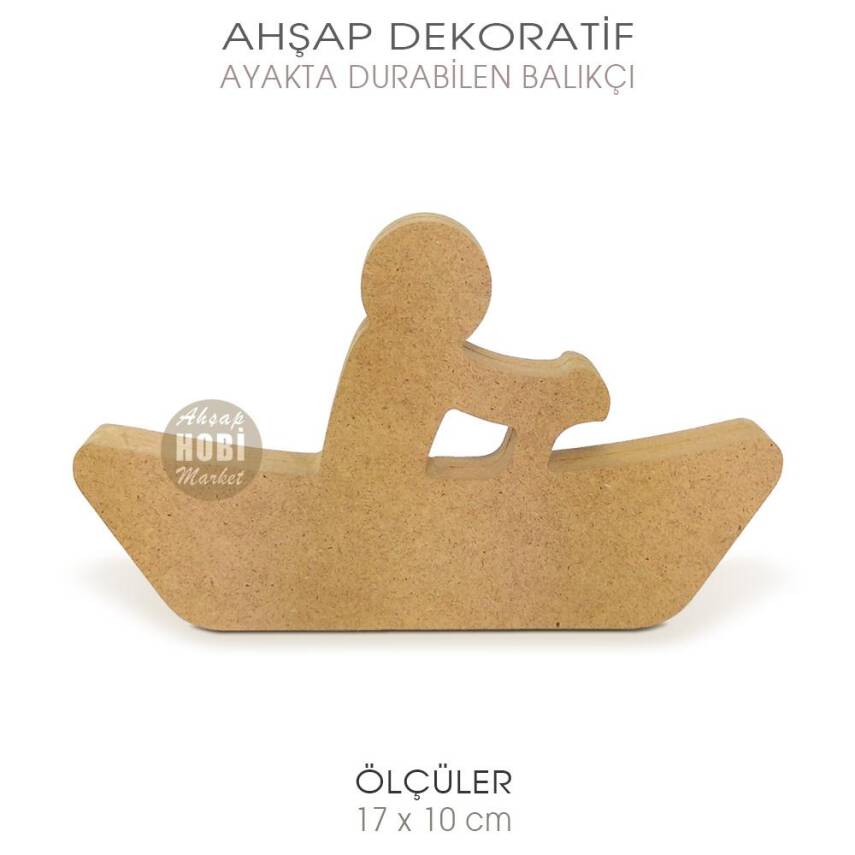 Ahşap Kayıkçı Figür Ayakta Durabilen (17x10 cm) Ham - 1