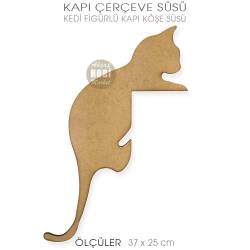 Ahşap Kedi Figürlü Kapı Köşe Süsü (37x25 cm) - Tual Hobi Sanat