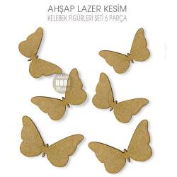 Ahşap Kelebek Figürleri Seti (6 Parça) Lazer Kesim - Tual Hobi Sanat