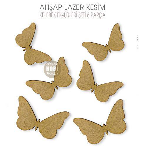 Ahşap Kelebek Figürleri Seti (6 Parça) Lazer Kesim - 1