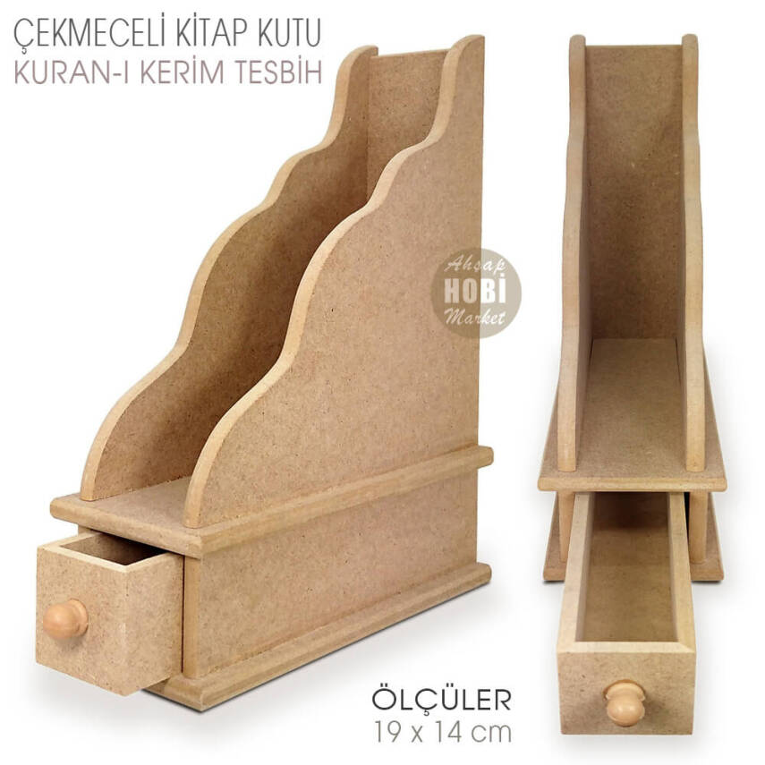 Ahşap Kitap Kutu Çekmeceli (27x21cm) Kuran Tesbih Kutu - 2