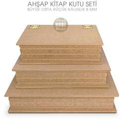Ahşap Kitap Kutu Seti (3 Parça) Ham Mdf - 3
