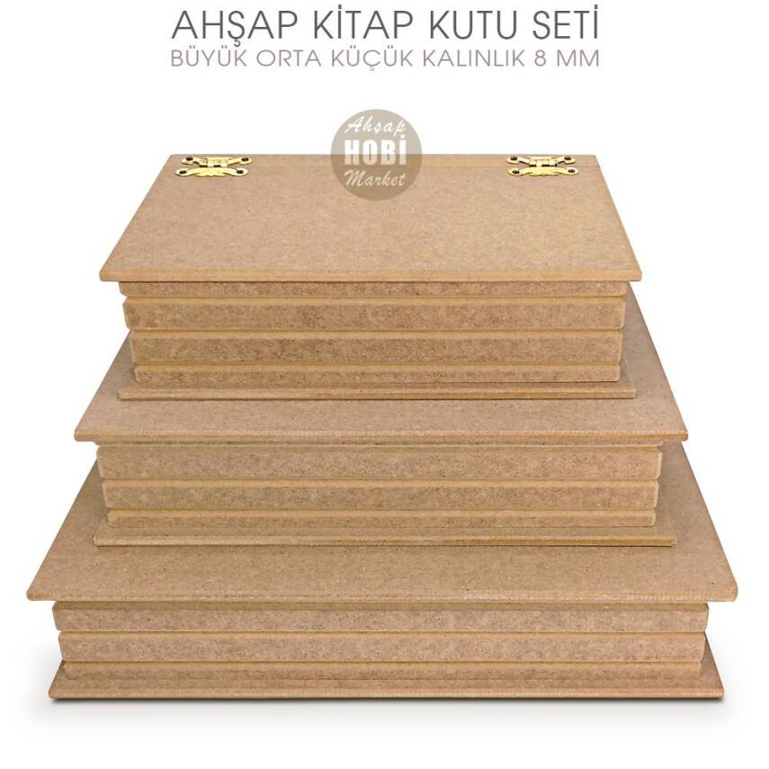 Ahşap Kitap Kutu Seti (3 Parça) Ham Mdf - 3