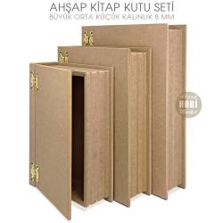 Ahşap Kitap Kutu Seti (3 Parça) Ham Mdf - Tual Hobi Sanat (1)