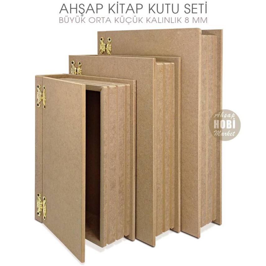 Ahşap Kitap Kutu Seti (3 Parça) Ham Mdf - 2