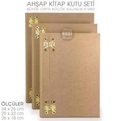 Ahşap Kitap Kutu Seti (3 Parça) Ham Mdf - Tual Hobi Sanat