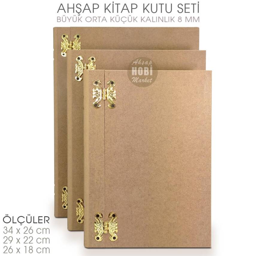 Ahşap Kitap Kutu Seti (3 Parça) Ham Mdf - 1