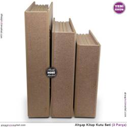 Ahşap Kitap Kutu Seti (3 Parça) Ham Mdf - 4