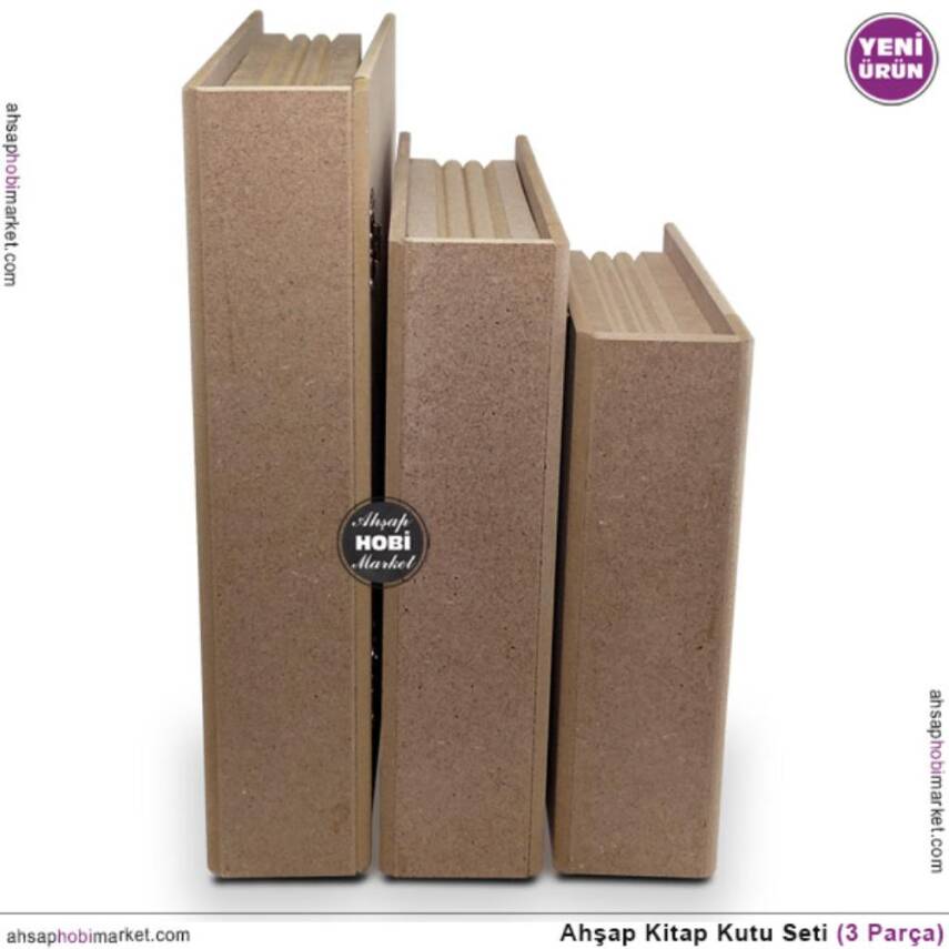 Ahşap Kitap Kutu Seti (3 Parça) Ham Mdf - 4