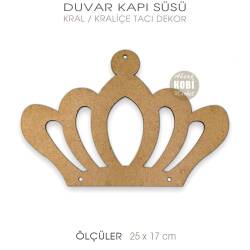 Ahşap Kral Kraliçe Tacı Duvar Kapı Süsü Pano (25x17 cm) - Tual Hobi Sanat