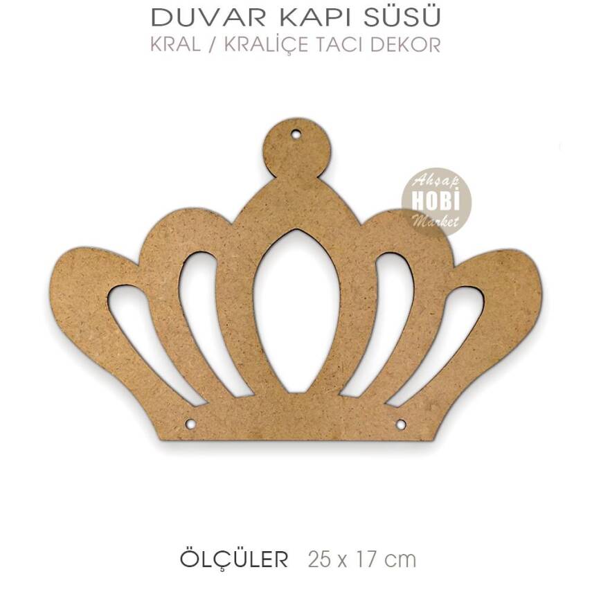 Ahşap Kral Kraliçe Tacı Duvar Kapı Süsü Pano (25x17 cm) - 1